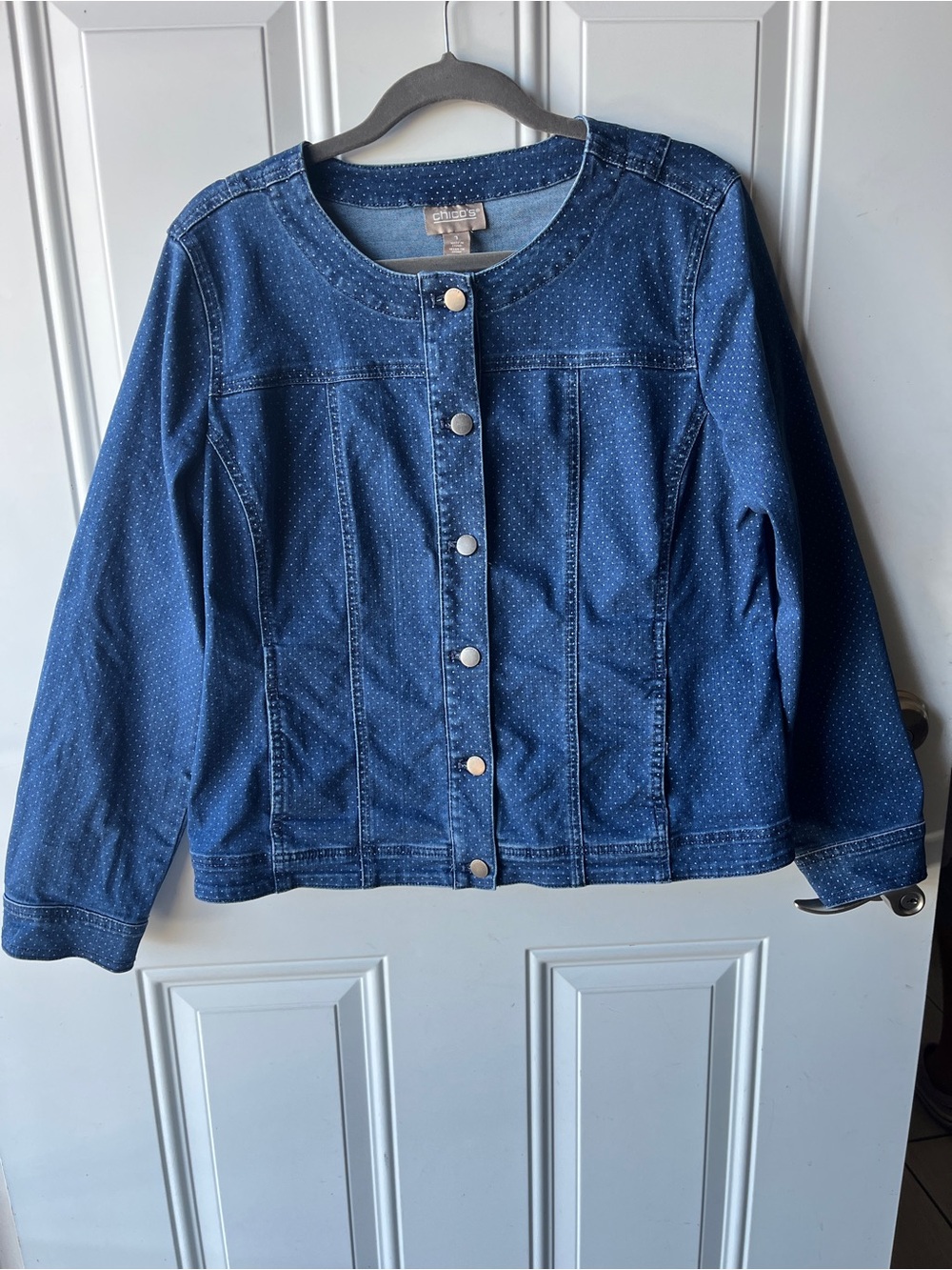 Chico’s Navy Dot Denim Jacket - Button Front